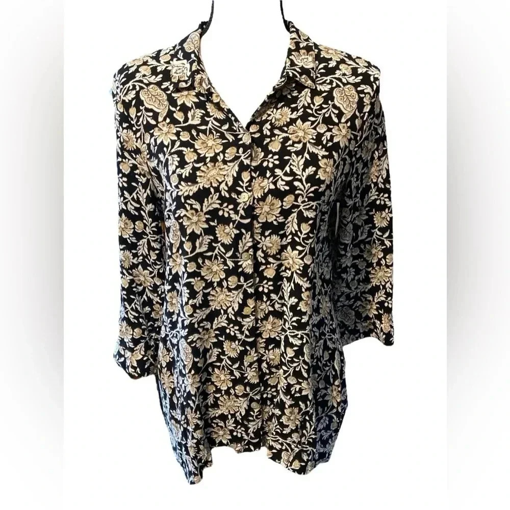 J.Jill Floral 3/4 Sleeved Button Down collared Shirt​